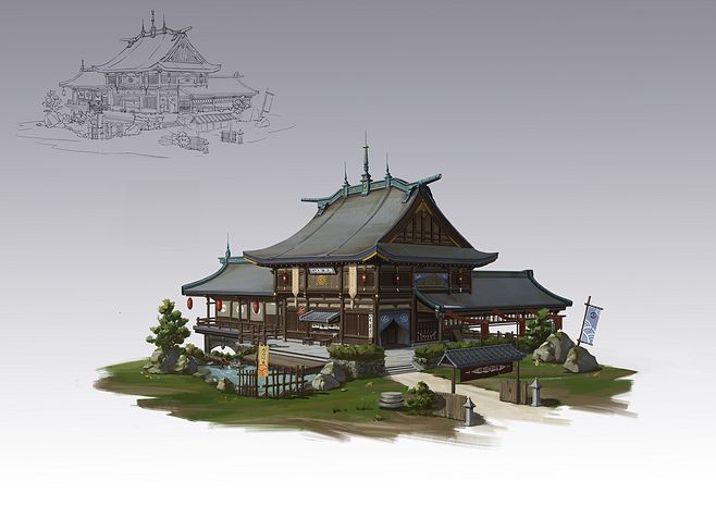 艺数绘学员场景作品 游戏原画 单体建筑 室内建筑 沙盘设计