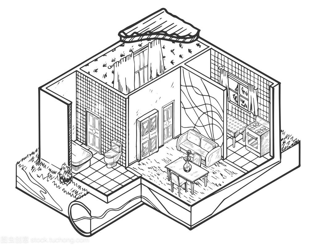 房子内部手绘建筑图